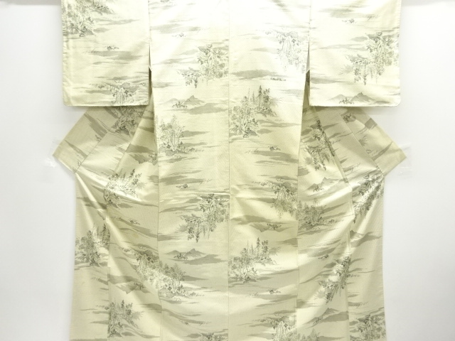 JAPANESE KIMONO / ANTIQUE KIMONO / SILK / TSUMUGI / MOUNTAIN & TREE